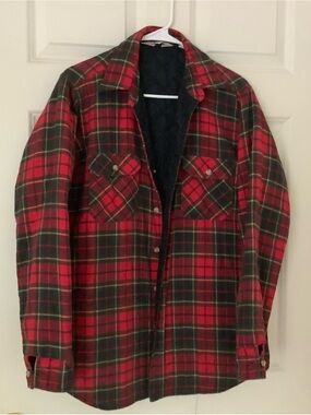 Woolrich Red & Green Plaid Quilted-Lined Shirt Jacket